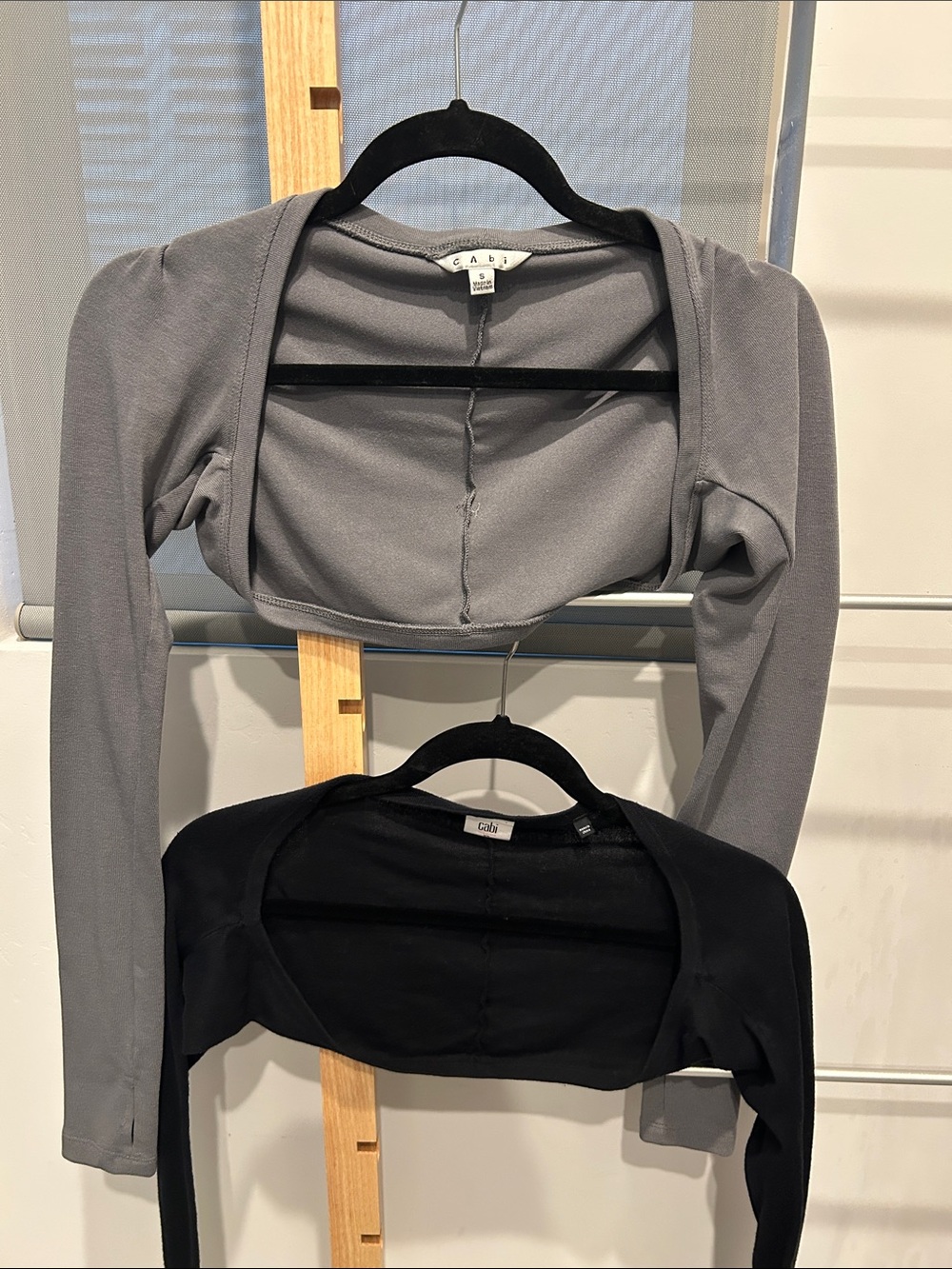 CAbi Gabi Long Sleeve Bolero Shrug — Gray and Black